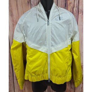Nike Mens White & Yellow Hooded Windbreaker Jacket Size M Polyester‎ Lightweight